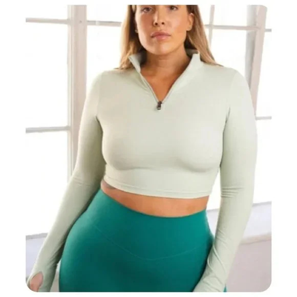 Balance Athletica Tops - Vitality Balance Athletica Refine Crop Zip Long Sleeve Top Green Women's Medium